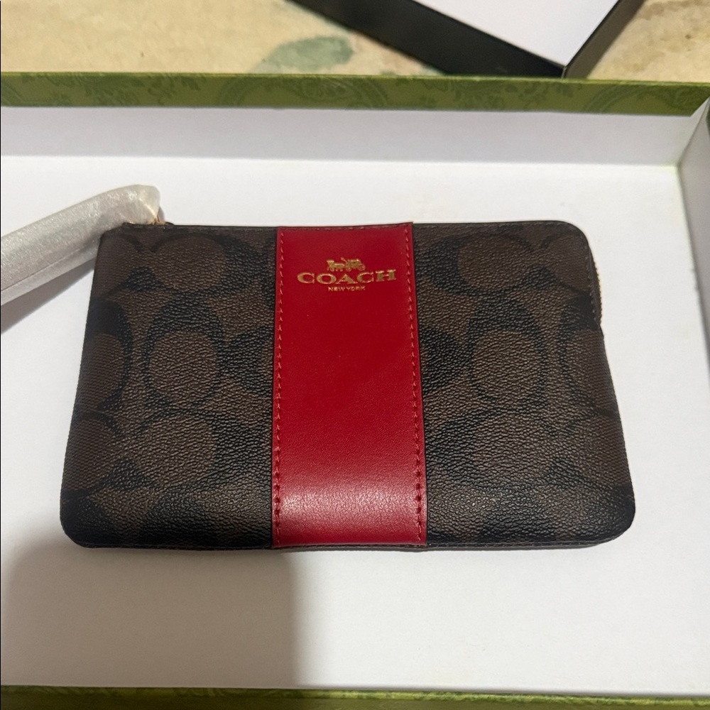 Coach Signature Brown and Red Wristlet